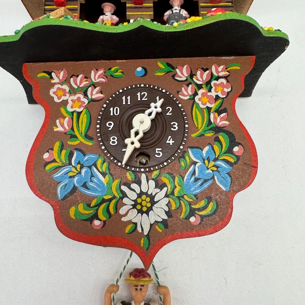 Vintage German Black Forest Chalet Weather House Clock Untested As Is W/ Key